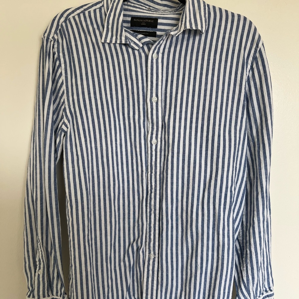 Blue and White Striped Men's Shirt